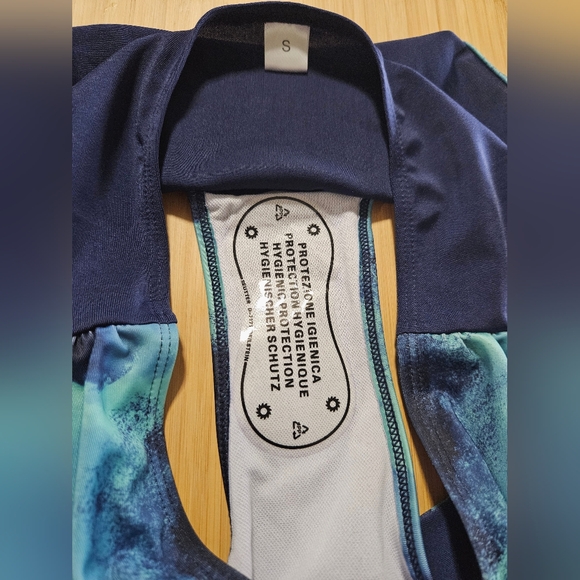 Aqua and Blue Two-Piece Bikini • Mid-Rise Bottoms • Tie Top • Size Small • - Picture 4 of 8